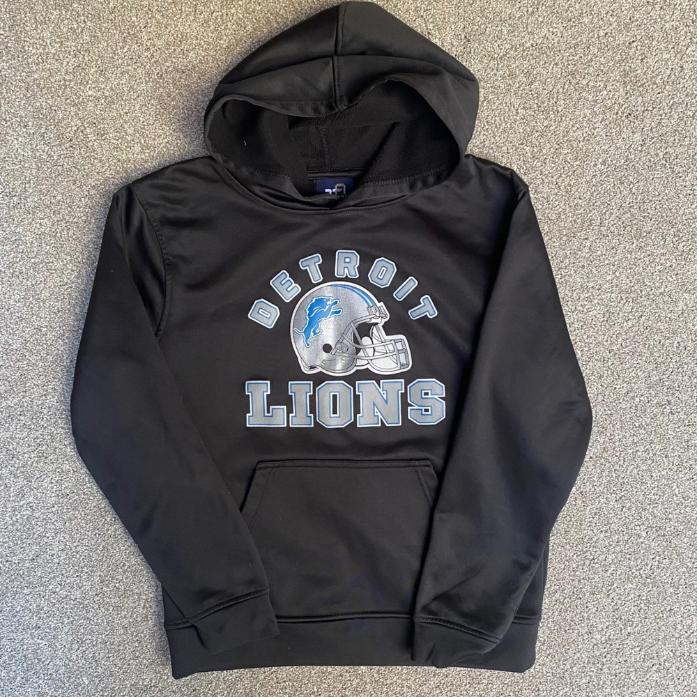Team Athletics Detroit Lions Hoodie Kids Size M 10/12 Black Excellent NFL Gear